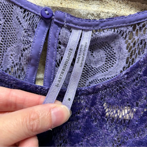 Anthropologie Parvati Purple Lace Top Blouse Short Sleeve Lined Women Sz Medium - Picture 2 of 9